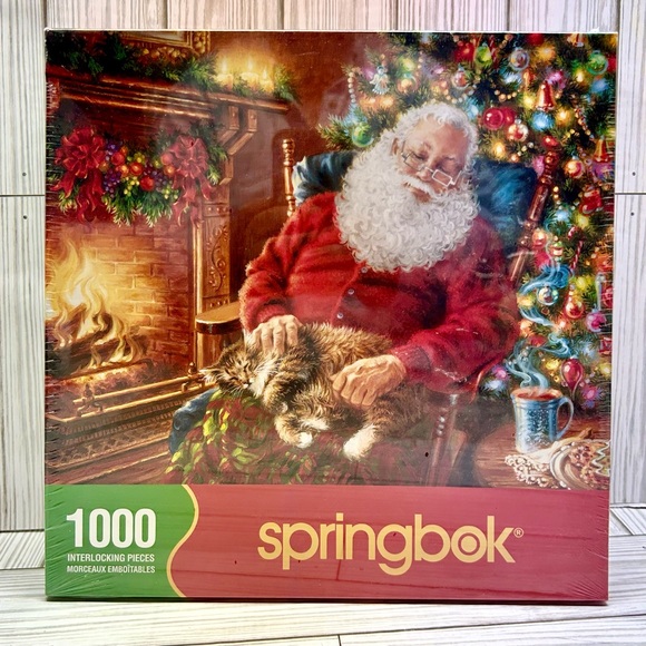 Springbok Jigsaw Puzzle Santa's Cat Nap 1000 Pieces New Sealed - Picture 1 of 4
